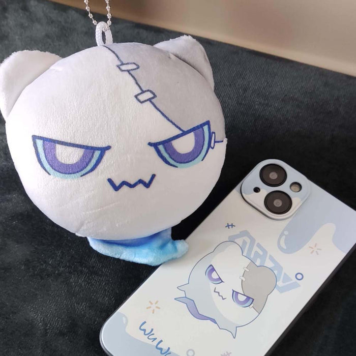 Wubbaboo Plush Keychain: Cute, Soft, Squishy: off-white, dark blue cat-like character, cartoon style