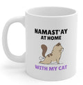 Yoga Cat Mug for Namast'ay-at-Home: white, black cat, cartoon, playful style