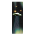 Yoga Mat for Unidentified Flying Objects: black, dark green UFO spacecraft in outer space, retro sci-fi illustration style