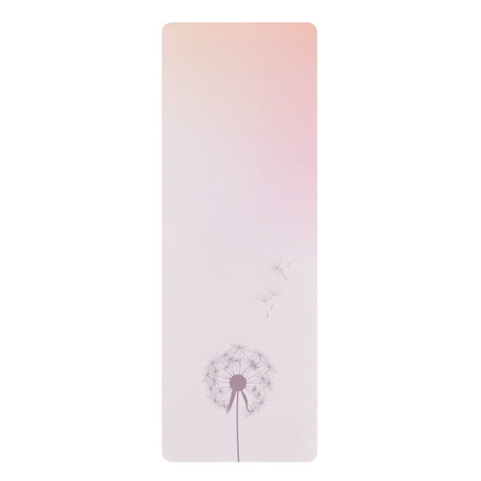 Yoga Mat with Summer Dandelion Design: pale pink, white dandelion, minimal style