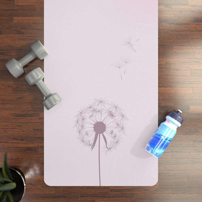 Yoga Mat with Summer Dandelion Design: pale pink, white dandelion, minimal style
