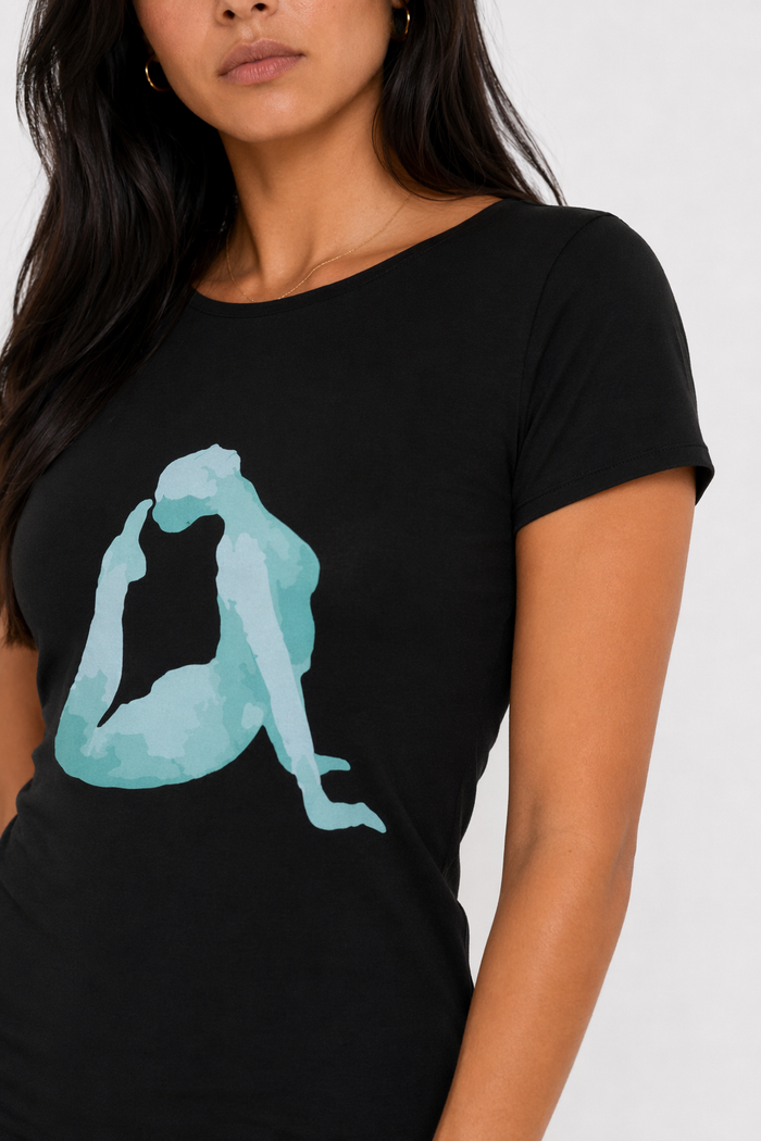 Yoga Reverse Arch Print Jersey Short Sleeve Top Black