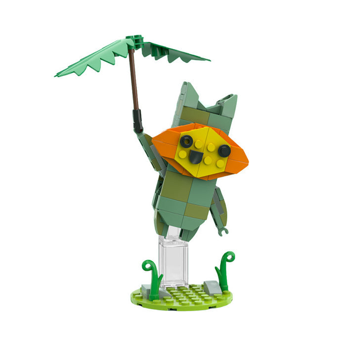 Zelda Building Blocks: DIY Fun, Decorative: green, orange cartoon reptile/creature holding a leaf umbrella, cartoon, brick-bu