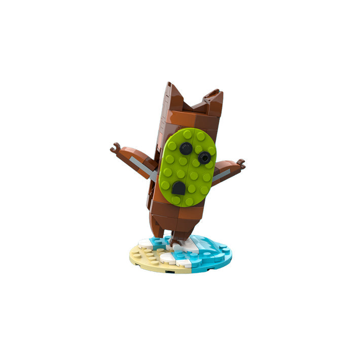 Zelda Building Blocks: DIY Fun, Decorative: green, orange cartoon reptile/creature holding a leaf umbrella, cartoon, brick-bu