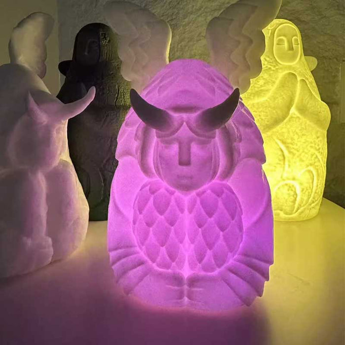 Zelda-inspired Hylia & Horned LED lamps: purple, yellow owl and other animal figures, cartoon style