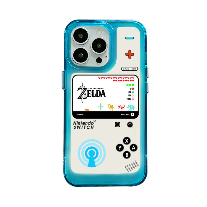 Zelda iPhone Cases with Unique Designs: translucent light blue, black The Legend of Zelda / Nintendo Switch theme, retro gami