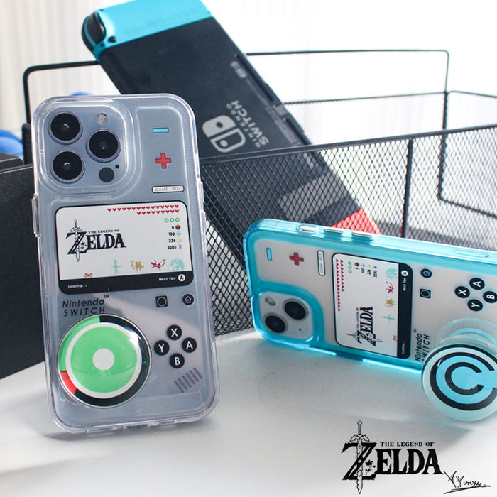 Zelda iPhone Cases with Unique Designs: translucent light blue, black The Legend of Zelda / Nintendo Switch theme, retro gami