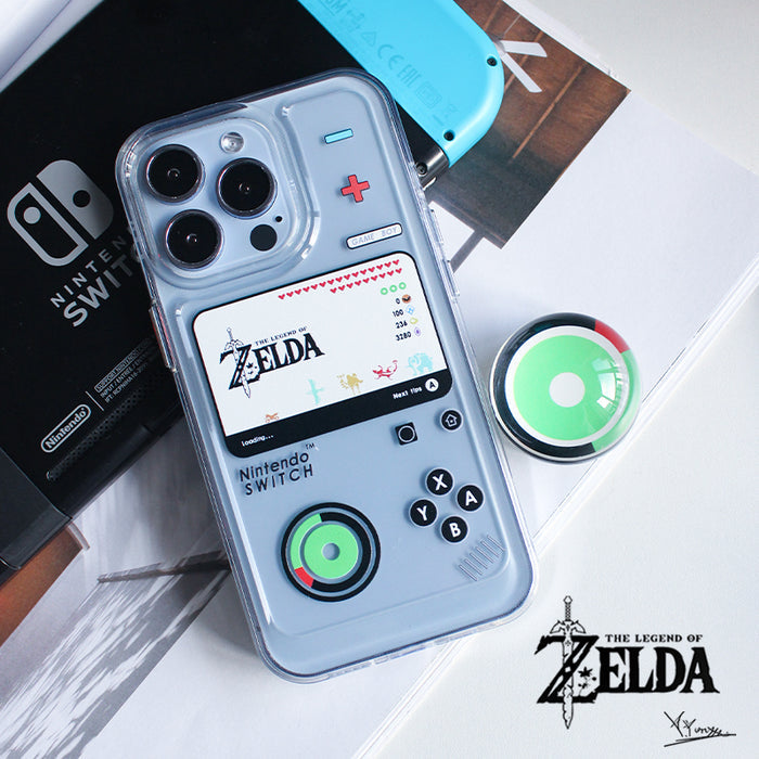 Zelda iPhone Cases with Unique Designs: translucent light blue, black The Legend of Zelda / Nintendo Switch theme, retro gami