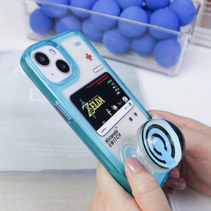 Zelda iPhone Cases with Unique Designs: translucent light blue, black The Legend of Zelda / Nintendo Switch theme, retro gami