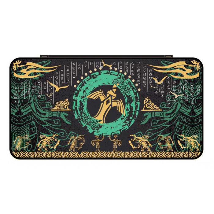 Zelda OLED Game Holder with 24 Slots: black, dark green Egyptian-themed pharaoh figure and serpents, graphic, ornate, Egyptia