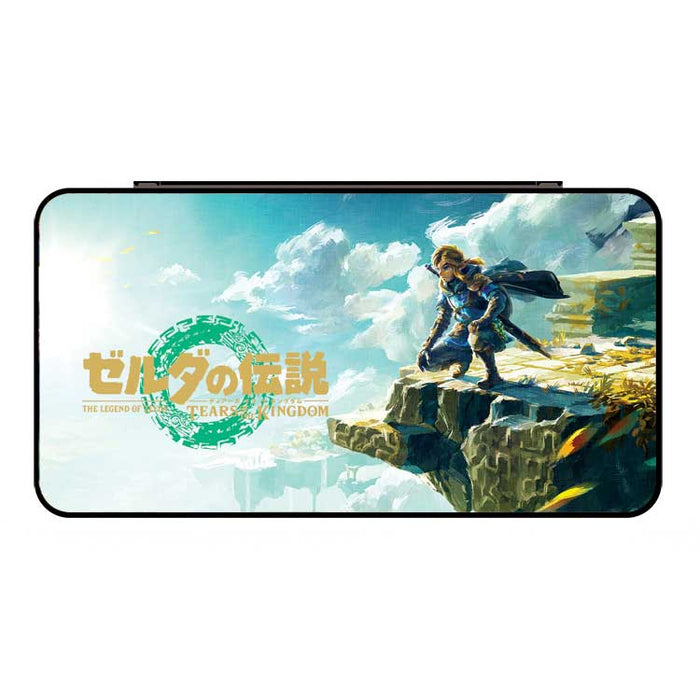 Zelda OLED Game Holder with 24 Slots: black, dark green Egyptian-themed pharaoh figure and serpents, graphic, ornate, Egyptia