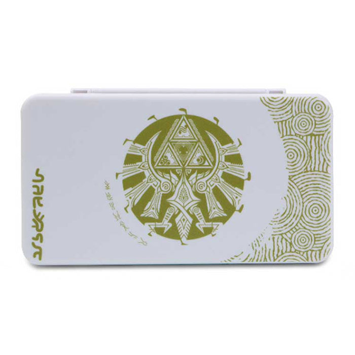 Zelda OLED Game Holder with 24 Slots: black, dark green Egyptian-themed pharaoh figure and serpents, graphic, ornate, Egyptia