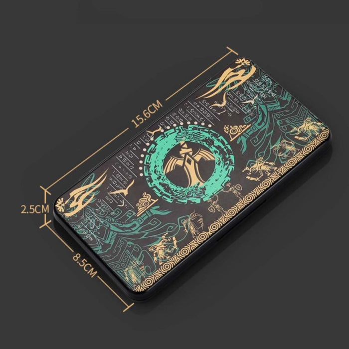 Zelda OLED Game Holder with 24 Slots: black, dark green Egyptian-themed pharaoh figure and serpents, graphic, ornate, Egyptia