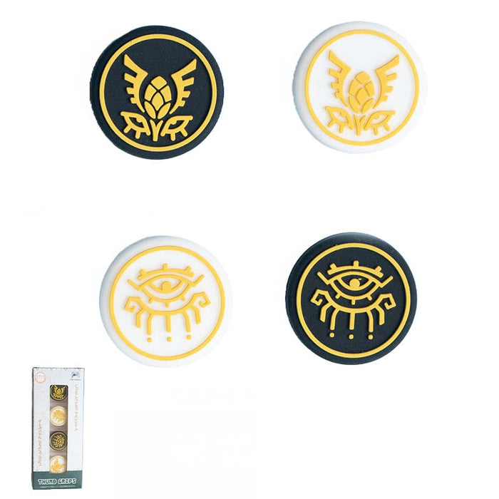 Zelda Pro Controller Joystick Caps: Tears of the Kingdom: white, dark navy/black stylized Chinese characters/symbols, minimal