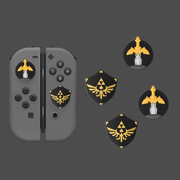 Zelda Thumb Grips: Enhance Gaming Experience: dark gray, black fantasy sword and winged crest emblem, fantasy game-inspired g