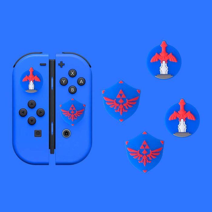 Zelda Thumb Grips: Enhance Gaming Experience: dark gray, black fantasy sword and winged crest emblem, fantasy game-inspired g