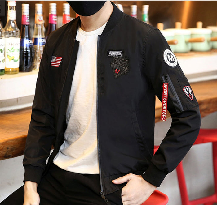 Zip-Tag Men's Bomber Jacket: olive green, black bomber jacket, casual military-inspired streetwear style