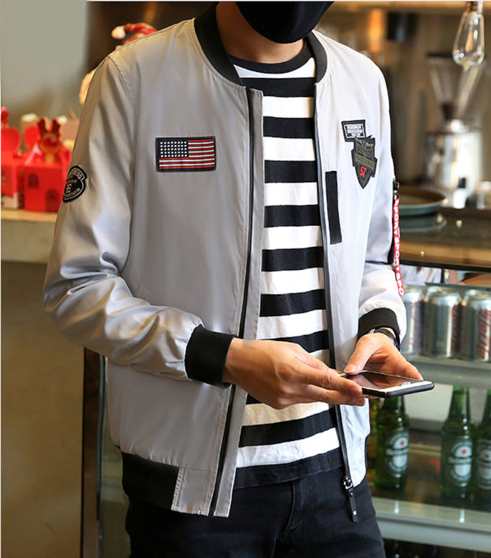 Zip-Tag Men's Bomber Jacket: olive green, black bomber jacket, casual military-inspired streetwear style