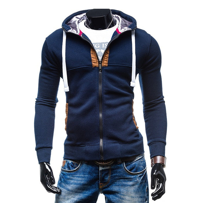 Zippered Hooded Jacket for Men's Casual Wear: dark charcoal gray, copper brown zip-up hooded sweatshirt, casual sporty style