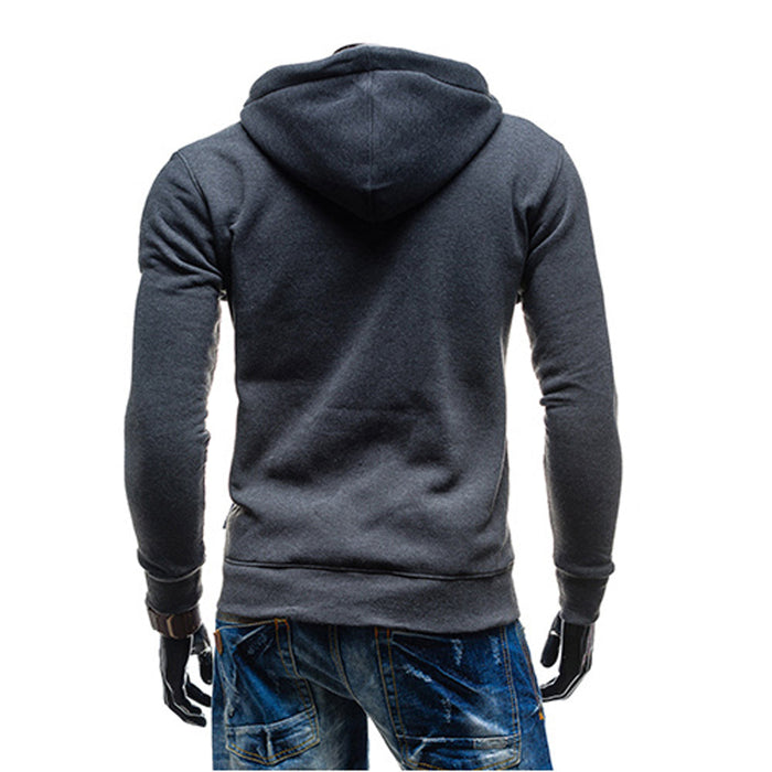 Zippered Hooded Jacket for Men's Casual Wear: dark charcoal gray, copper brown zip-up hooded sweatshirt, casual sporty style
