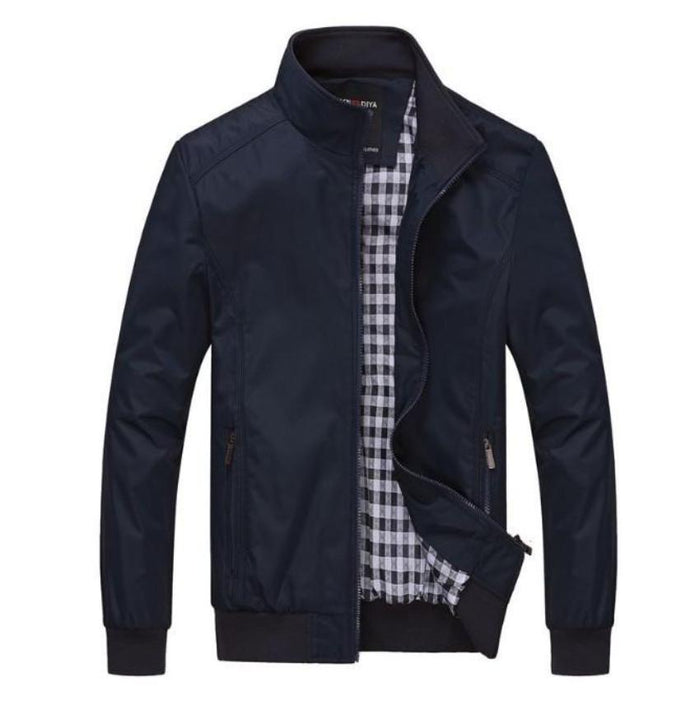 Zippered Jacket with Stand Collar for Men: black, gray jacket, minimal casual style