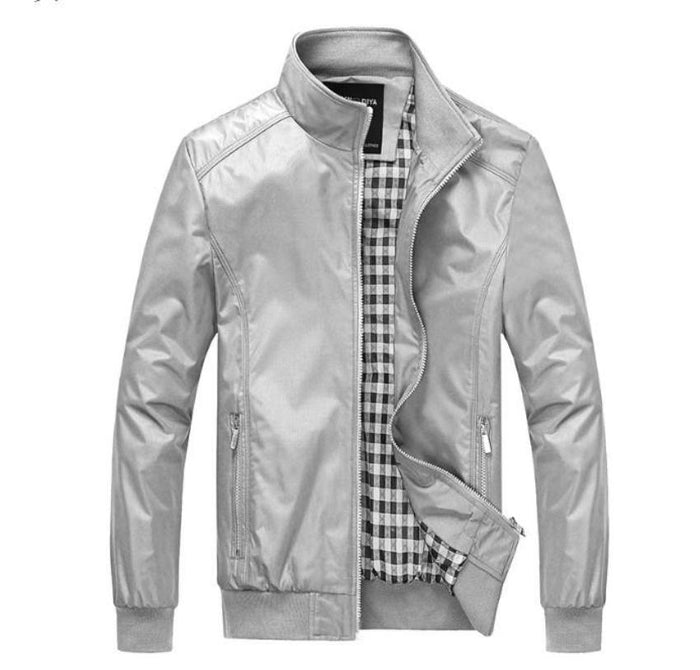 Zippered Jacket with Stand Collar for Men: black, gray jacket, minimal casual style