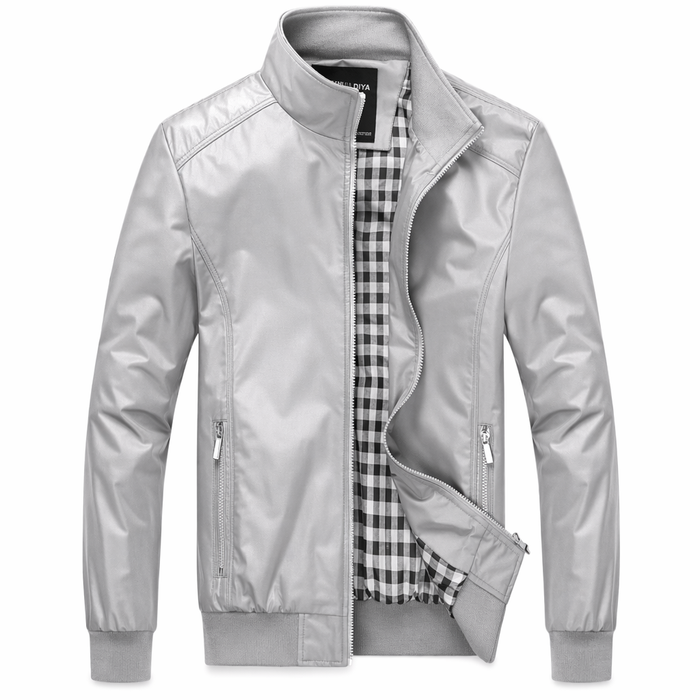 Zippered Jacket with Stand Collar for Men Gray