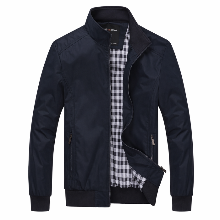 Zippered Jacket with Stand Collar for Men Navy
