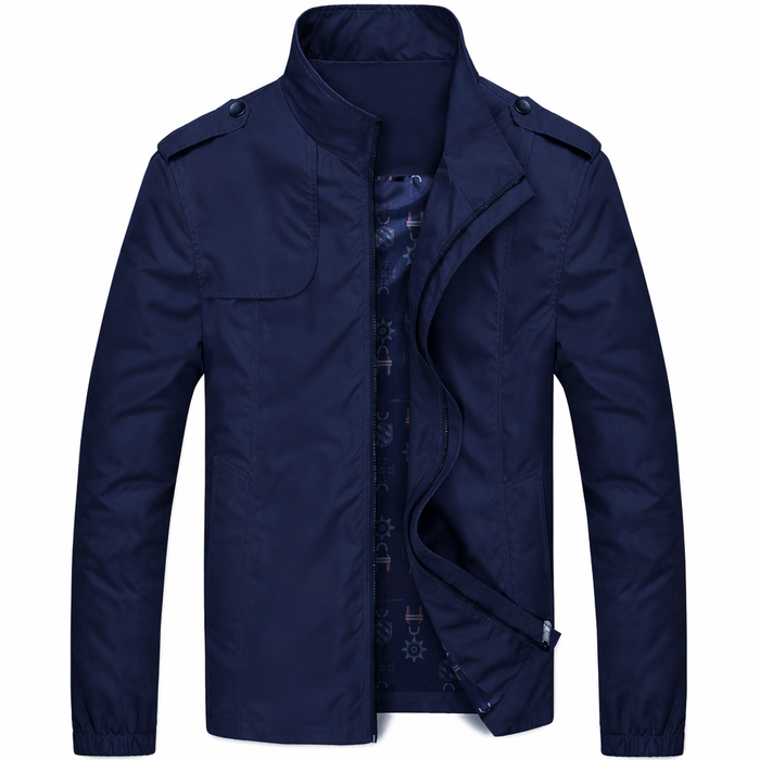 Zippered Jacket with Stand Collar for Men Navy